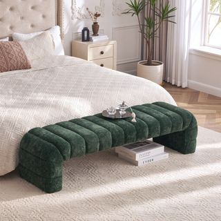 Sunvega Modern Upholstered Armless Bed Bench with Channel Tufted Chenille Ottoman for Living Room