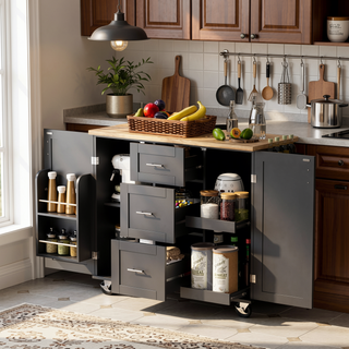 Sunvega Rolling Kitchen Island with Storage Cart, 3 Drawer and Slide-Out Shelf Design