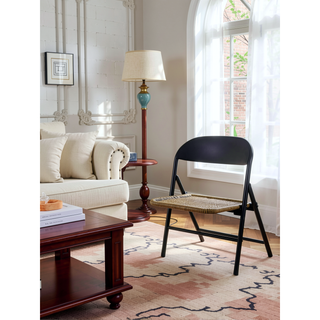 Sunvega Rattan Collapsible Chair Set of 4 with Black Steel Frame and Natural Woven Design