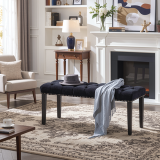 Sunvega Tufted Upholstered Velvet Bench Ottoman with Sponge Cushion for Bedroom
