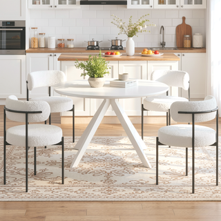 Sunvega 47.2 Inch Solid Wood Round Dining Table with X-Shaped Pedestal Base for 4-6 People