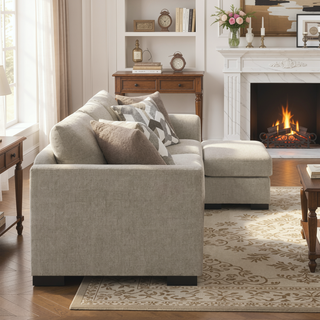 Sunvega Modern Sleeper Sectional Sofa with Chaise and Reversible Cushions