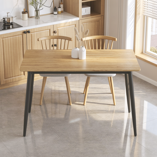 Sunvega Modern Minimalist MDF Grain Dining Table with Black Metal Legs for 4-6 People