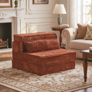Sunvega Convertible Modular Sectional Mahjong Sofa Bed with Ottoman in Circle Fleece Fabric