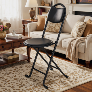 Sunvega Durable Steel Folding Stool with Back and Padded Cushion for Indoor Outdoor