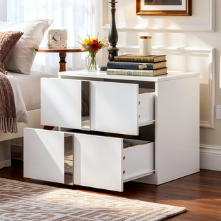 Sunvega Elegant Gray Nightstand with 2 Drawers and Metal Foot for Bedroom