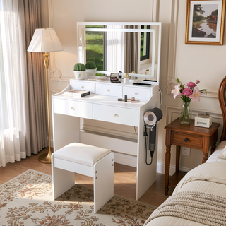 Sunvega Modern Makeup Vanity Desk with Adjustable Lighting and Power Outlet