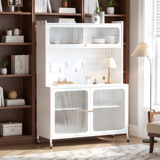 Sunvega Modern Kitchen Pantry Cabinet with Glass Doors and Adjustable Shelves for Living Room