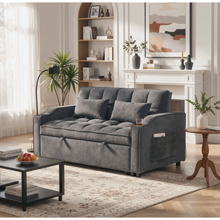 Sunvega Modern Velvet Loveseat Futon Sofa with Pullout Bed Adjustable Reclining Backrest