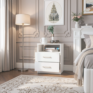 Sunvega 19.9 Inch High Nightstand with Two Drawers and Open Shelf