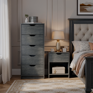 Sunvega Slim Smokey Oak 5-Drawer Narrow Dresser for Bedroom Storage