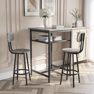 Sunvega Foldable Counter Height Bar Table Set with 2 Stools and Iron Frame