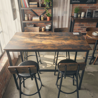 Sunvega 4 PU Soft Seat Bar Stools with Backrests and 47.24 Inch Rustic Grey Table Set