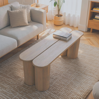 Sunvega Solid Mango Wood Twin Plank Bench with Minimalist Design and Unique Grain