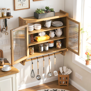 Sunvega Vintage Double Door Wall Cabinet with Three Removable Storage Shelves and Towel Rack