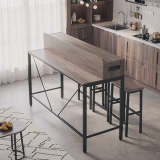 Sunvega 59 Inch Sofa Table with Power Outlet LED Light and 3 Saddle Stools
