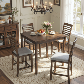 Sunvega Walnut Square Wood Dining Table for Kitchen with Counter Height and Tapered Legs