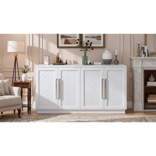 Sunvega Sideboard Buffet Cabinet with Adjustable Shelves and Silver Handles for Kitchen Dining Room