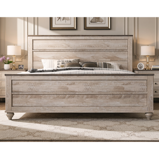 Sunvega White Wash Finish Queen Bedroom Set with Dresser Mirror and Nightstands