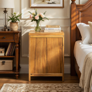 Sunvega Compact Nightstand with Smooth Glide and Mortise Tenon Joinery
