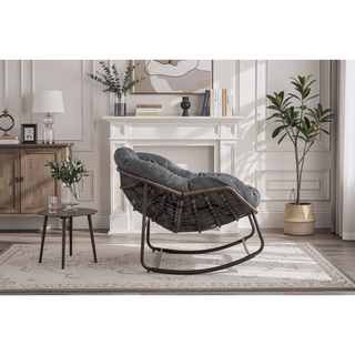 Sunvega Oversized Outdoor Rattan Rocking Chair with Padded Cushion and Steel Frame