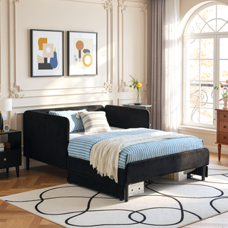 Sunvega Twin Size Upholstered Sofa Bed Frame with 2 Storage Drawers and Velvet