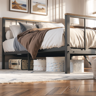 Sunvega Metal Platform Bed Frame with Wood Headboard and Sturdy Support No Box Spring