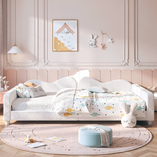 Sunvega Full Size Upholstered Daybed with Cloud Shaped Backrest and Sherpa Fabric