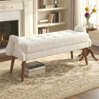 Sunvega Modern Loop Yarn Fabric Bench with Soft Cushion and Geometric Armrests