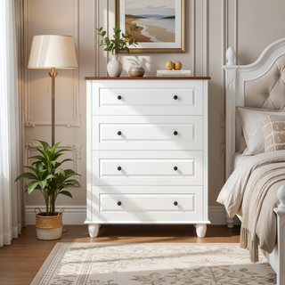 Sunvega Modern 4 Drawer Dresser with Wide Tabletop and Metal Handles for Living Room