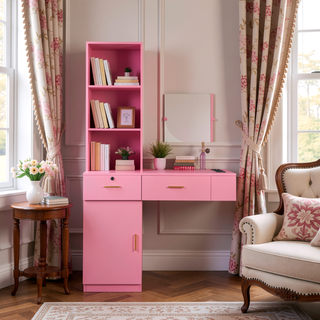 Sunvega 3 in 1 Vanity Desk with Open Top Mirror and Visible Glass Desktop