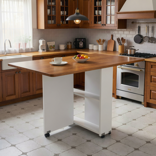 Sunvega White Folding Drop Leaf Dining Table Set with 4 Chairs and Storage