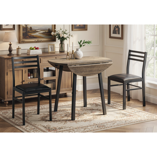 Sunvega 3-Piece Dining Table Set with Drop Leaf Table and 2 Upholstered Chairs