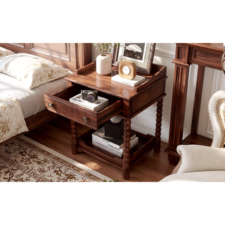 Sunvega Retro Style Queen Size Wood Platform Bed with Gourd Shaped Headboard and Slat Support