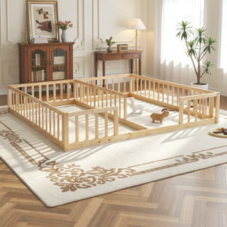 Sunvega Double Twin Floor Bed with Guardrails for Compact Rooms and Limited Space
