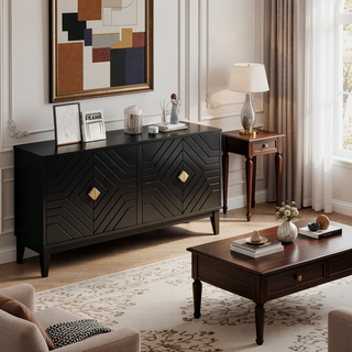 Sunvega 4-Door Sideboard Storage Cabinet with Gold Handles and Adjustable Shelf