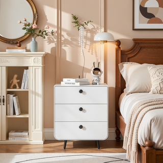 Sunvega Modern Steel Bedside Cabinet with 3 Drawers for Bedroom Living Room Storage