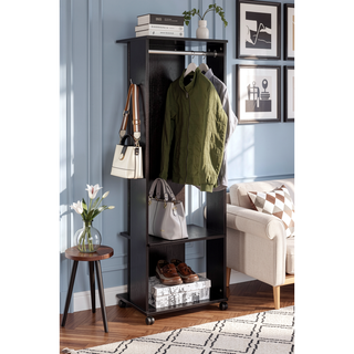 Sunvega Espresso Finish Hall Tree with Mirror and Storage for Entryway