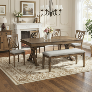 Sunvega Amador Grey Dining Bench with Contemporary Fabric Upholstery and Block Legs