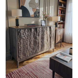 Sunvega Modern Sideboard Cabinet with 4 Diamond Relief Doors for Living Dining Room