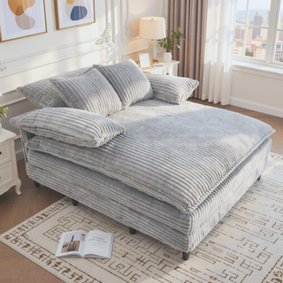 Sunvega Oversized Corduroy Chaise Lounge Chair with Fluffy Cushions and 4 Adjustable Gears