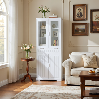 Sunvega Modern Farmhouse White Buffet Cabinet with Hutch for Kitchen Storage and Dining Room