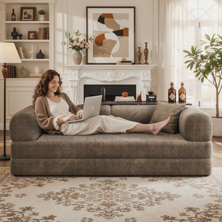 Sunvega Modular Sectional Sofa Bed with Pillow Back Support Armrest in Corduroy Fabric