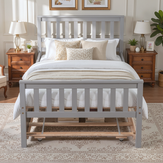 Sunvega Twin Bed Frame with Trundle and Headboard for Small Bedroom Space Saving