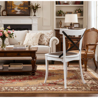 Sunvega Rustic Farmhouse Dining Chairs with Solid Wood Frame and Metal X-Back Design