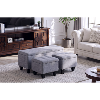 Sunvega Large Storage Ottoman Bench with Tufted Linen Design for Living Room