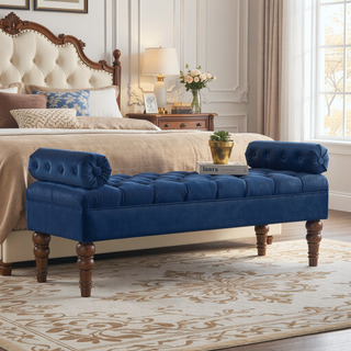 Sunvega Upholstered Tufted Velvet Bench with Wooden Legs for Bedroom or Living Room