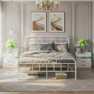 Sunvega Adjustable LED Strip Light Nightstand with 2 Sliding Drawers for Bedroom