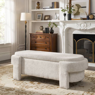 Sunvega Large Linen Upholstered Storage Bench with Foam Seat for Living Room