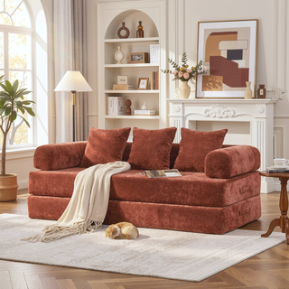 Sunvega Convertible Chenille Folding Sofa Bed with Pillows for Living Room